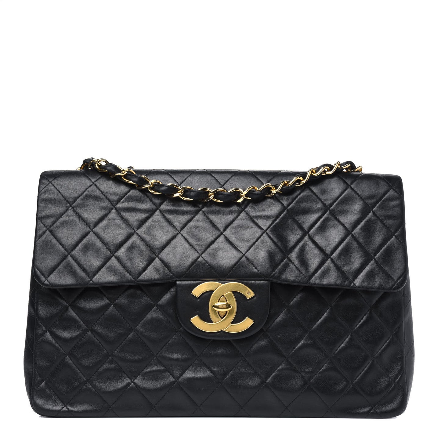 Lambskin Quilted XL Jumbo Single Flap Black