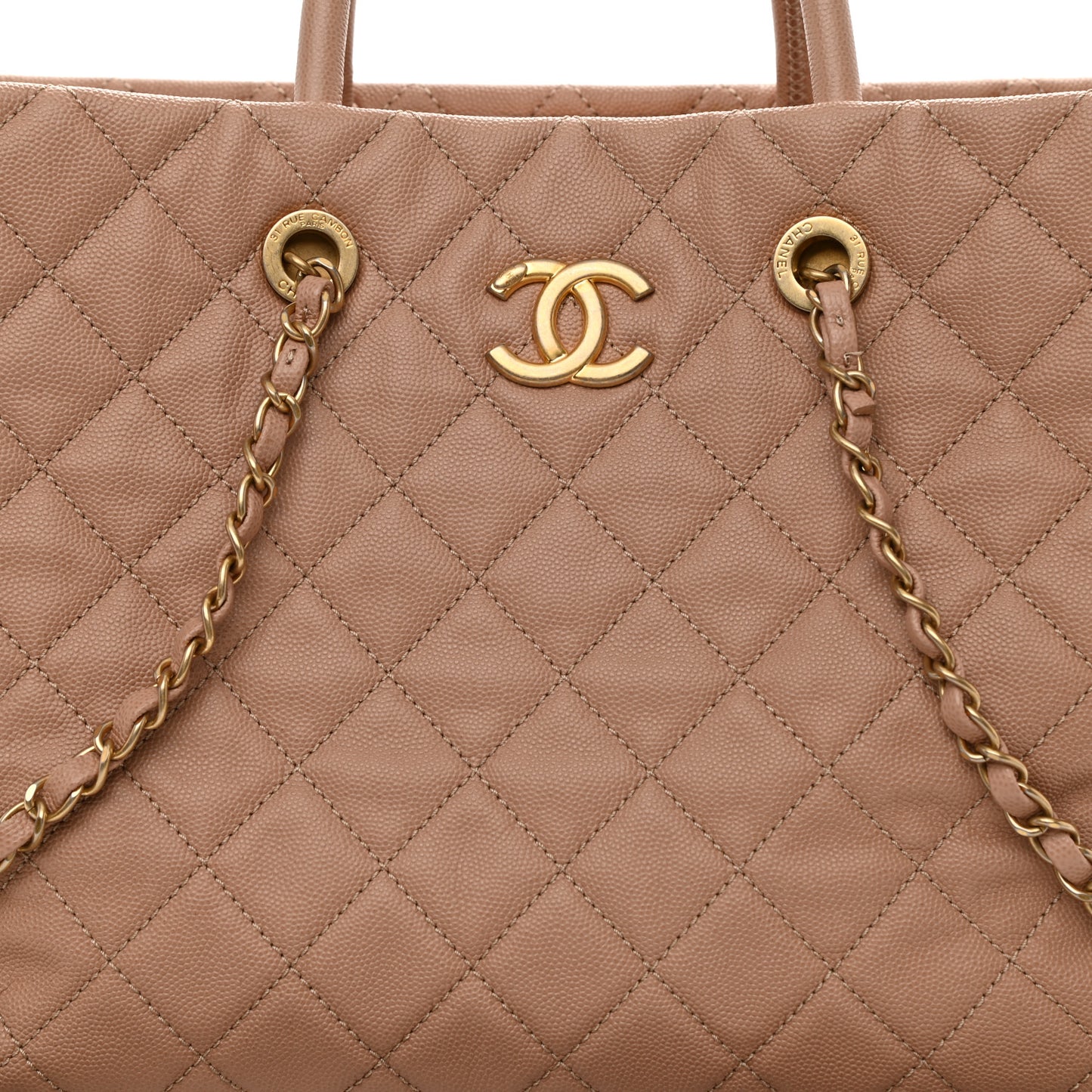 Caviar Quilted Large Coco Handle Shopping Tote Beige