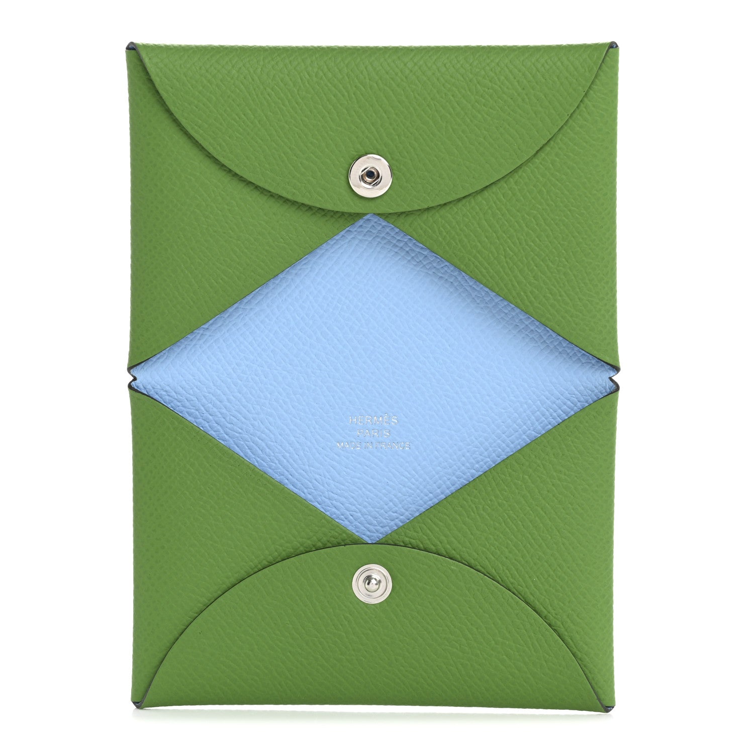 Hermes Epsom Verso Calvi Card Case Vert Yucca Celeste 5 of 8