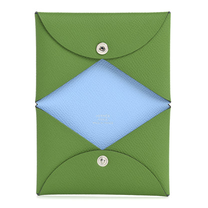 Hermes Epsom Verso Calvi Card Case Vert Yucca Celeste 5 of 8