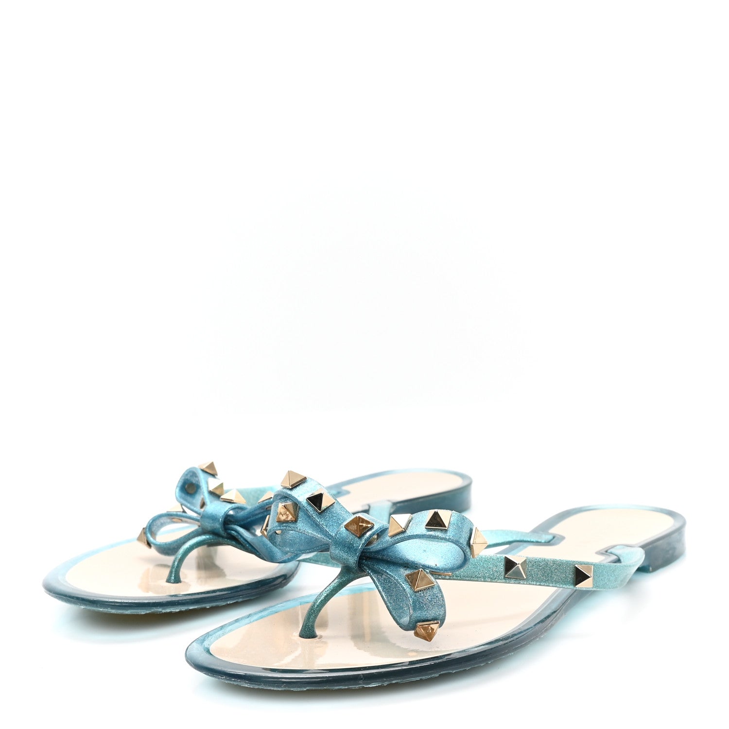Valentino Garavani PVC Jelly Glitter Rockstud Bow Thong Sandals 40 Cerulean 4 of 8