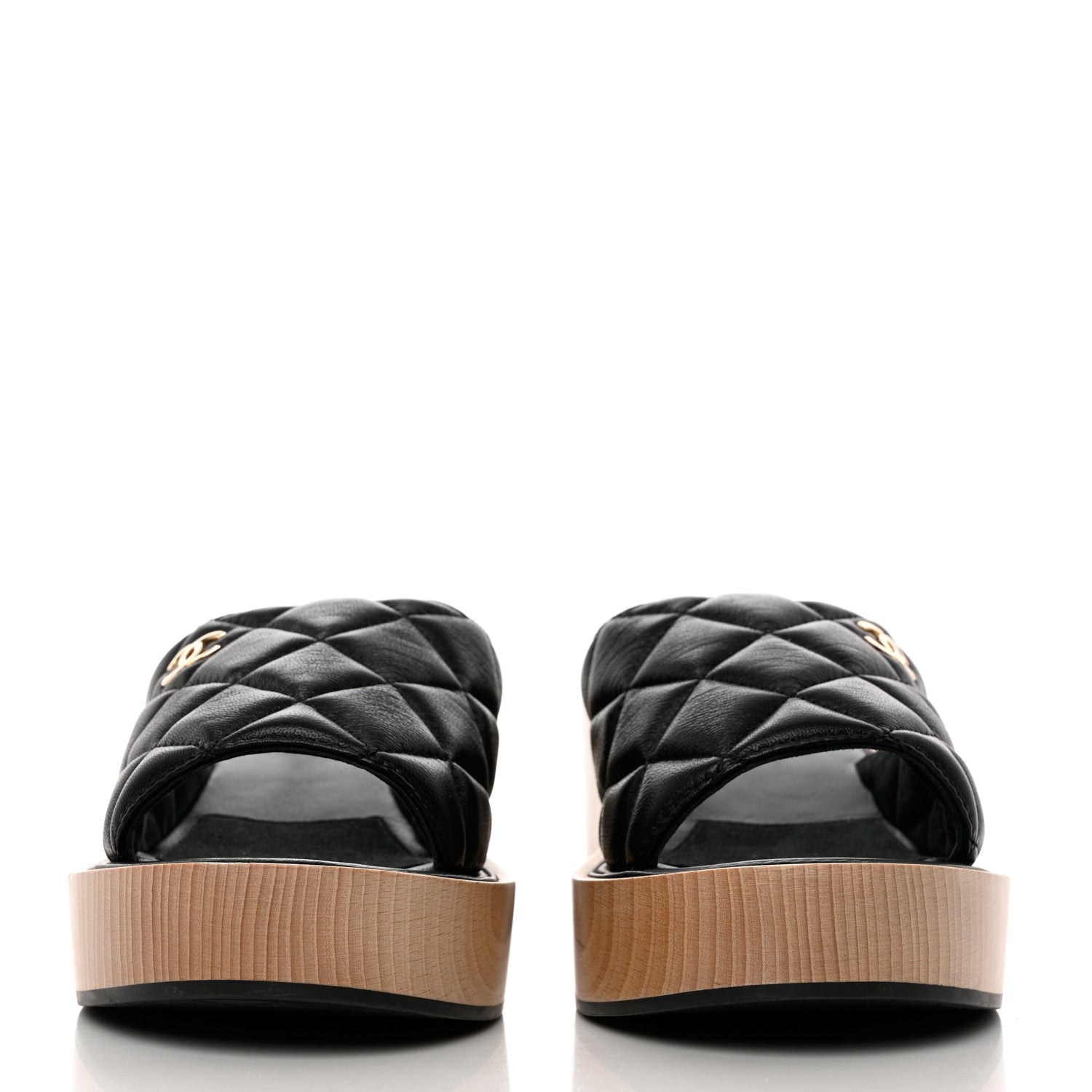 Chanel Lambskin Quilted CC Slip On Platform Sandals 40 Black 2 of 10