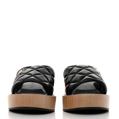 Chanel Lambskin Quilted CC Slip On Platform Sandals 40 Black 2 of 10