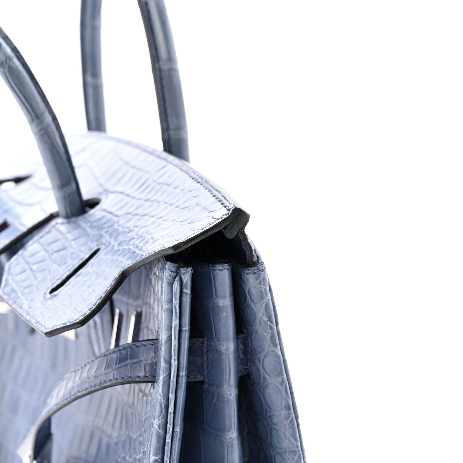 Hermes Matte Porosus Crocodile 18K White Gold Diamond Birkin 35 Bleu Brighton 25 of 26