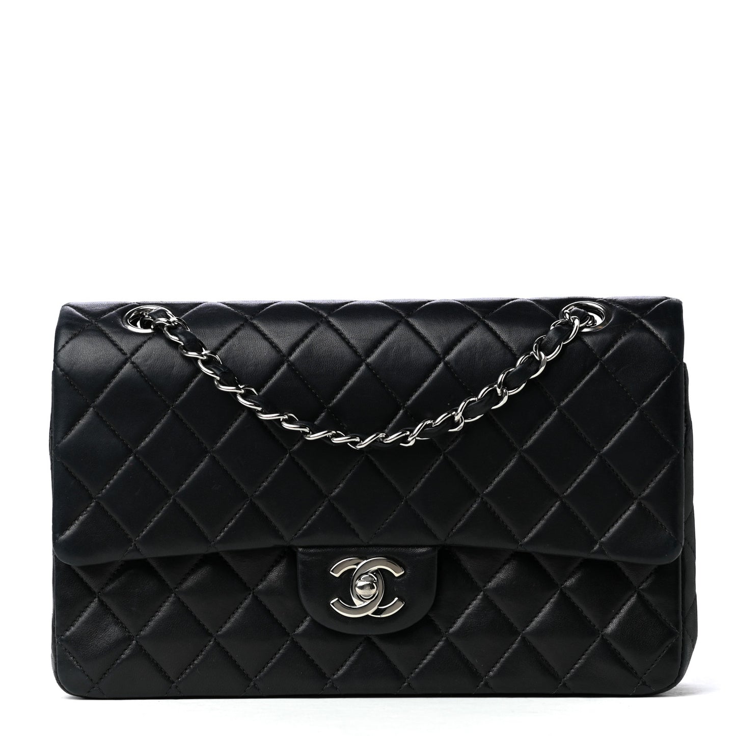 Lambskin Quilted Medium Double Flap Black