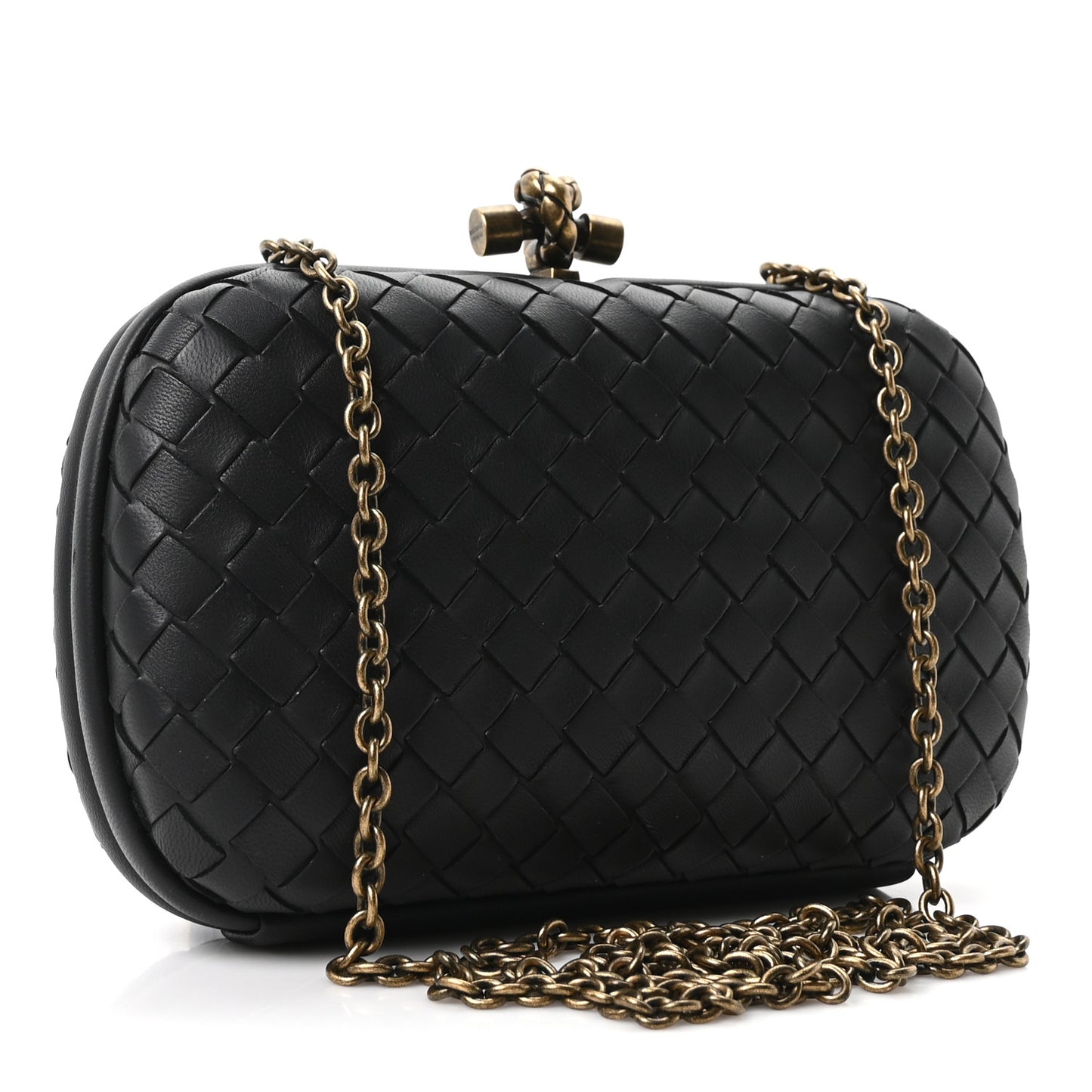 Nappa Intrecciato Chain Knot Clutch Black