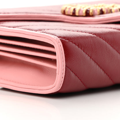 Gucci Azalea Calfskin Enamel Matelasse Diagonal Torchon GG Marmont Chain Wallet New Cherry Red Wild Rose 9 of 14