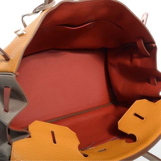 Hermes Taurillon Clemence Swift Tri-Color Birkin 35 Sanguine Gris Tourterelle Moutarde 8 of 14