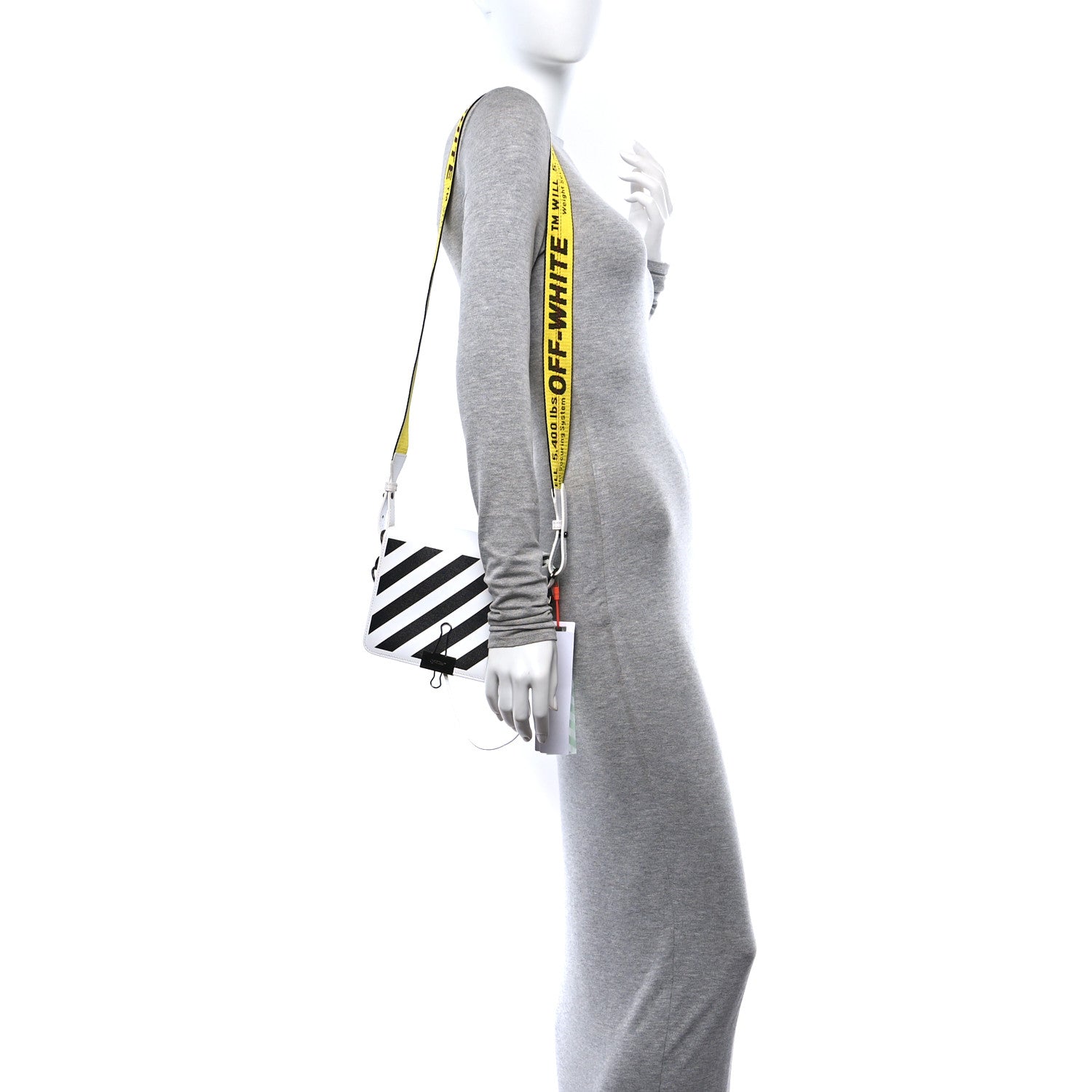 Off-White Saffiano Striped Mini Diag Binder Clip Bag White Black 2 of 10