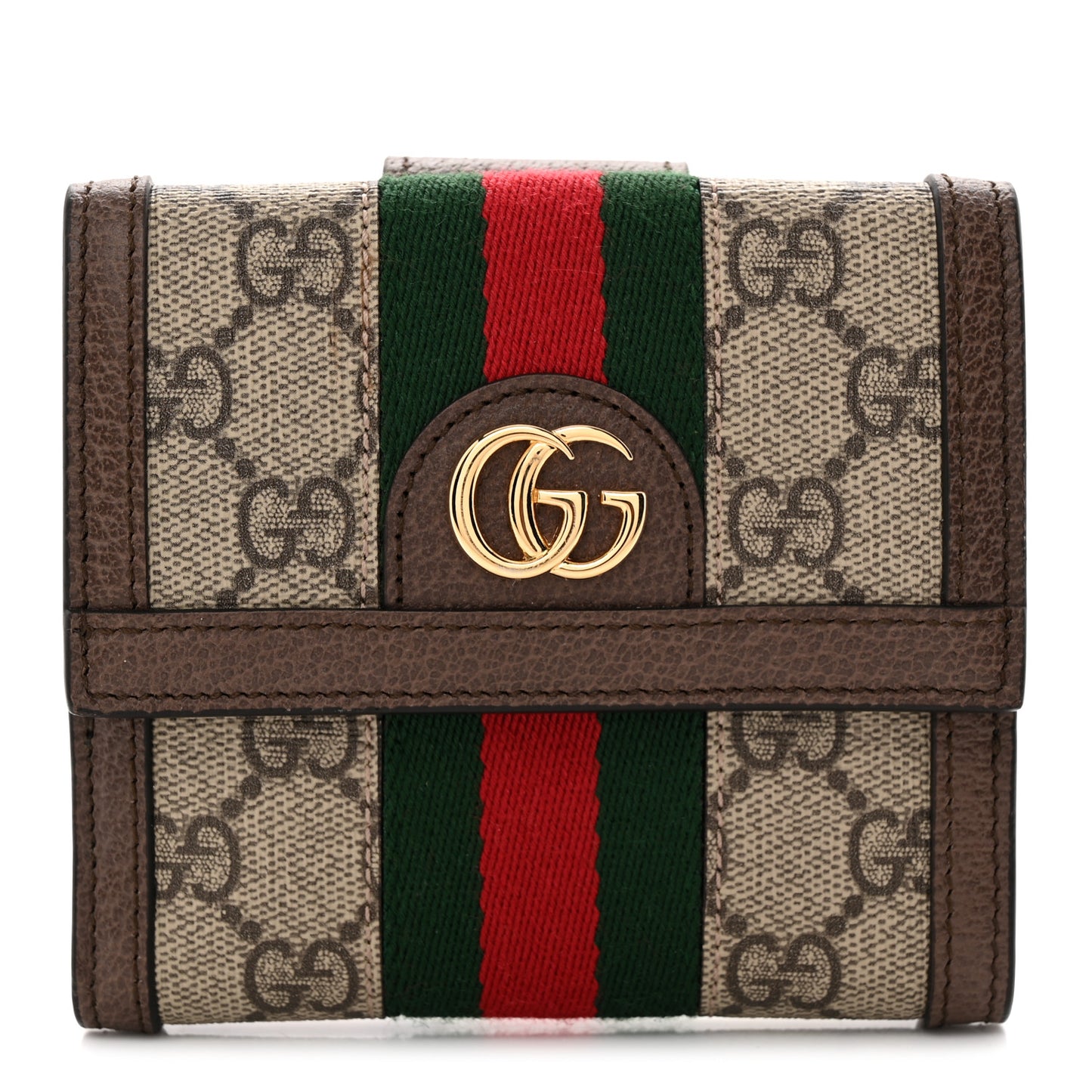 GG Supreme Monogram Web Ophidia French Flap Wallet Beige New Beige New Acero