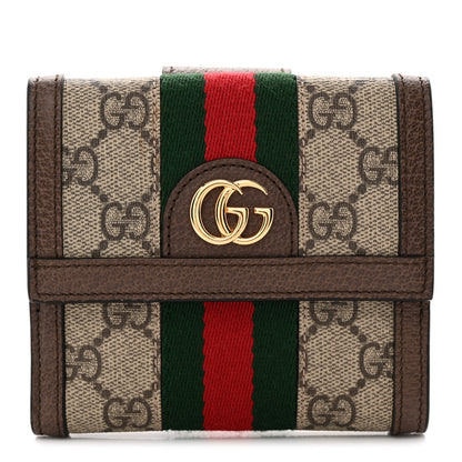 Gucci GG Supreme Monogram Web Ophidia French Flap Wallet Beige New Beige New Acero 1 of 9