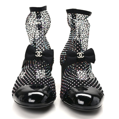 Chanel Resille Strass Kid Suede Patent Mary Jane Short Boots 38.5 Black 2 of 8