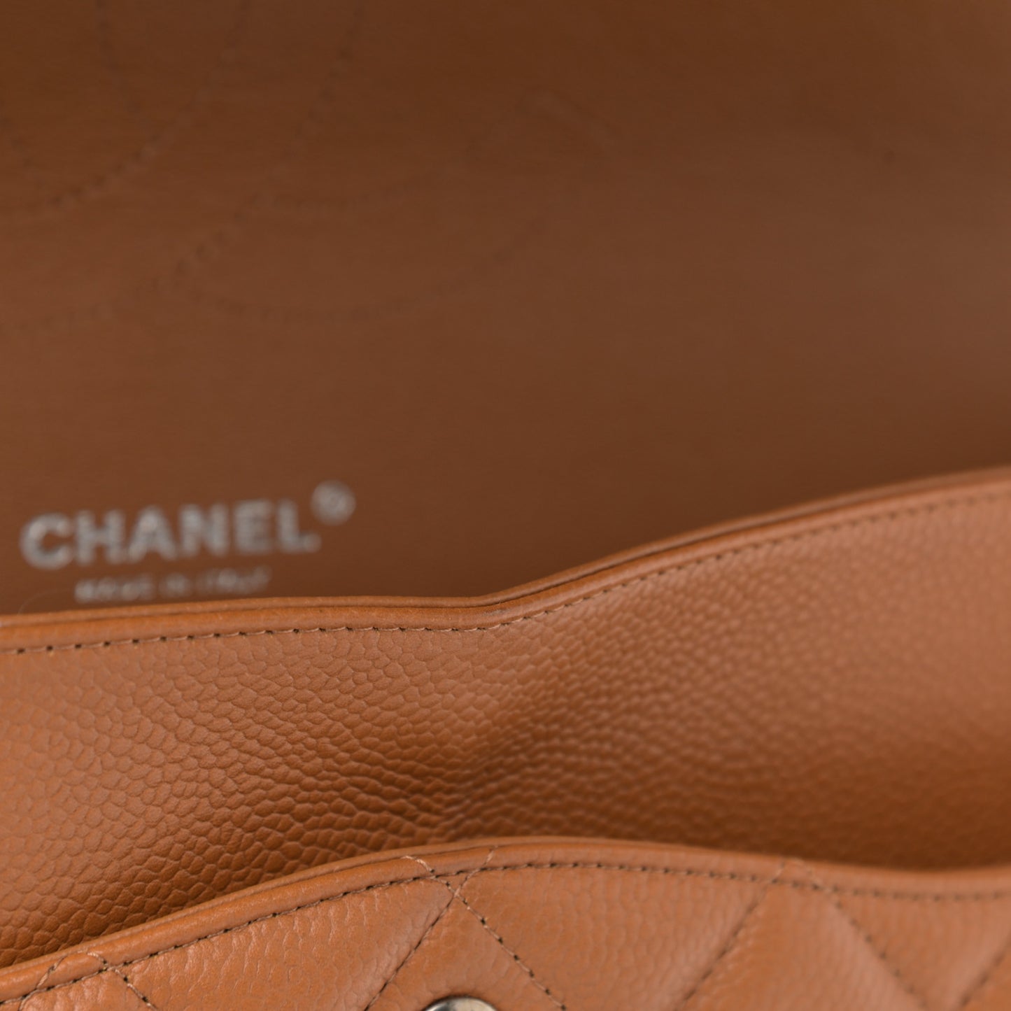 Caviar Quilted Maxi Double Flap Light Brown