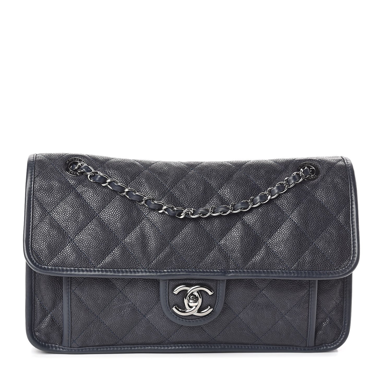Caviar Quilted Large French Riviera Flap Dark Navy Blue