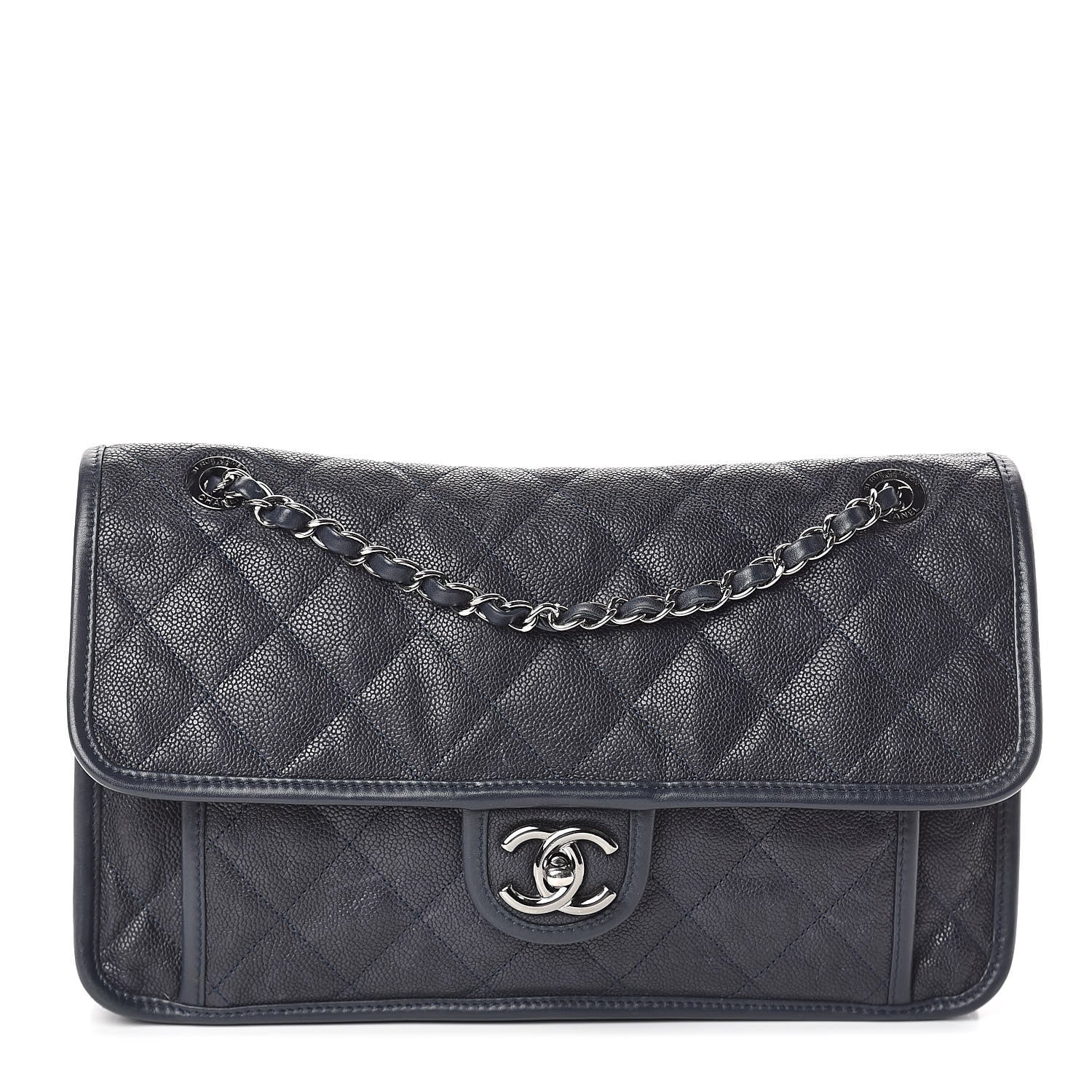 Chanel Caviar Quilted Large French Riviera Flap Dark Navy Blue 1 of 15