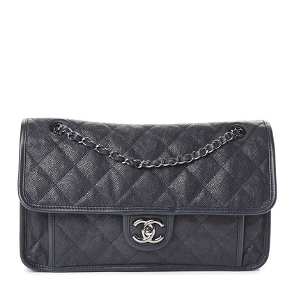 Chanel Caviar Quilted Large French Riviera Flap Dark Navy Blue 1 of 15