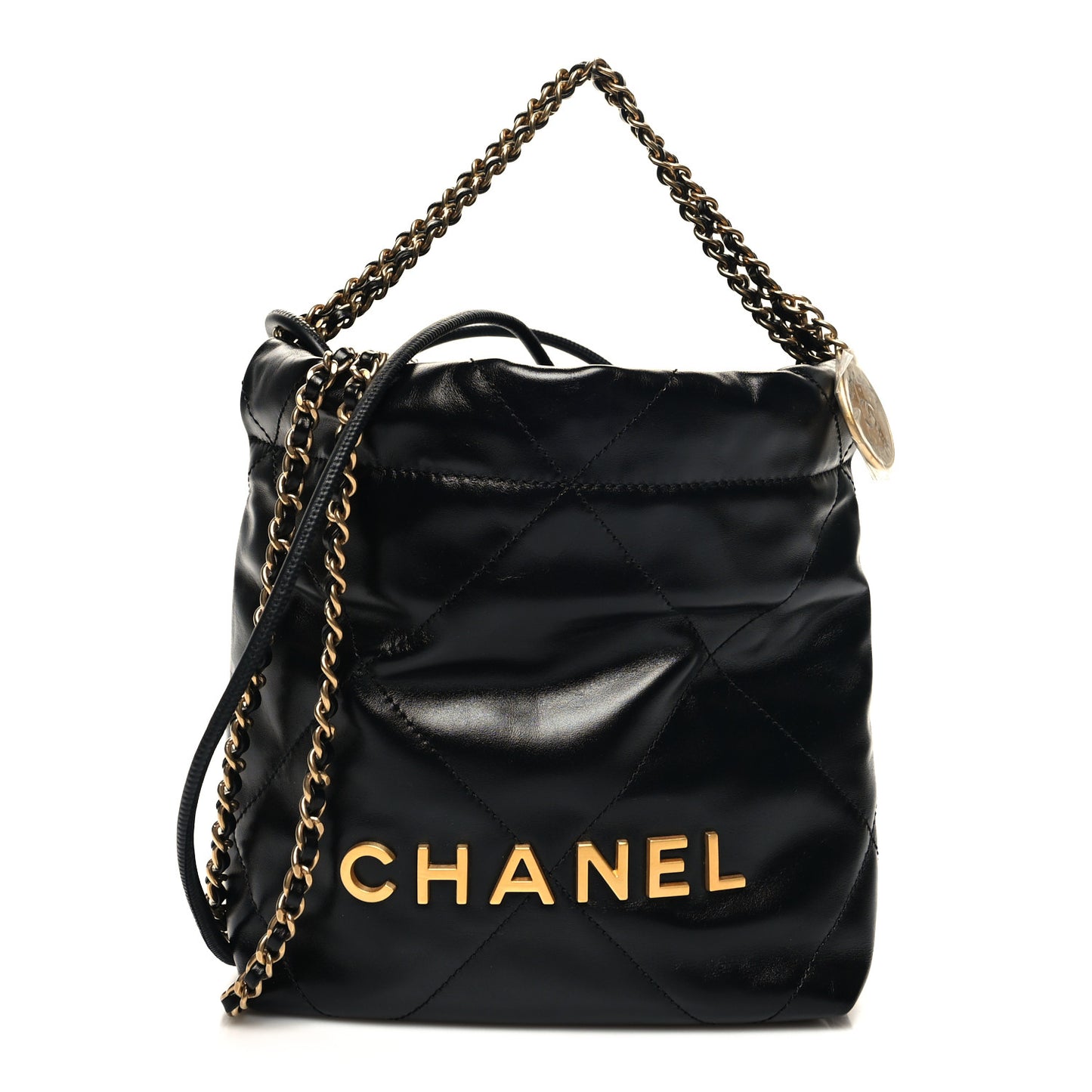 Shiny Calfskin Quilted Mini Chanel 22 Black