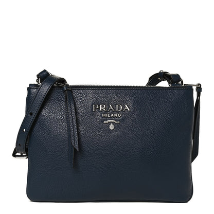 Prada Vitello Phenix Double Zip Crossbody Bag Baltico 1 of 8