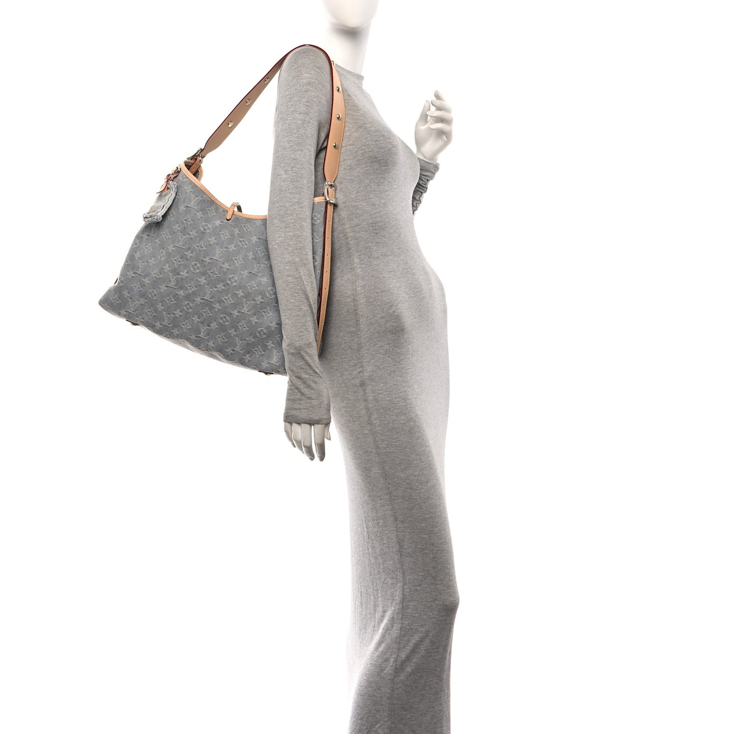 Monogram Denim CarryAll MM Washed Grey
