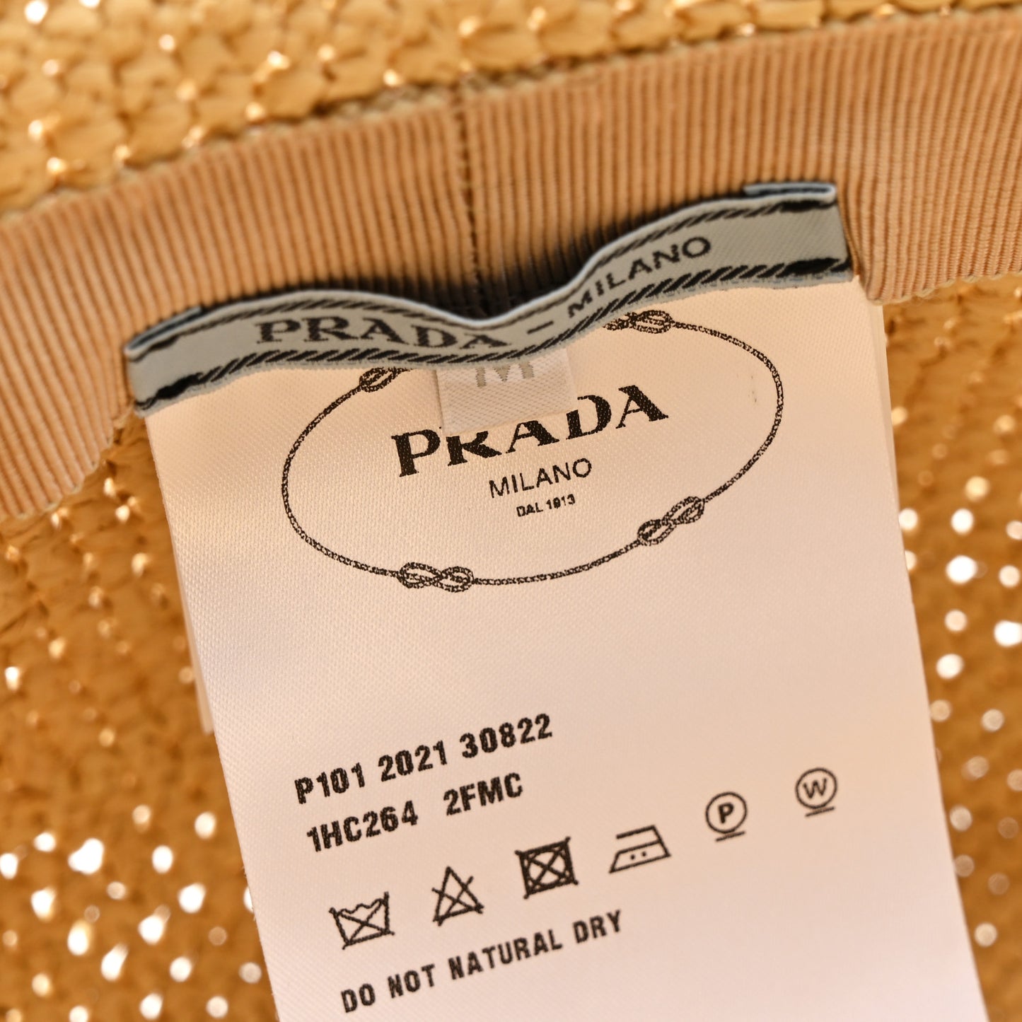 Raffia Triangle Logo Embroidered Womens Bucket Hat M Naturale