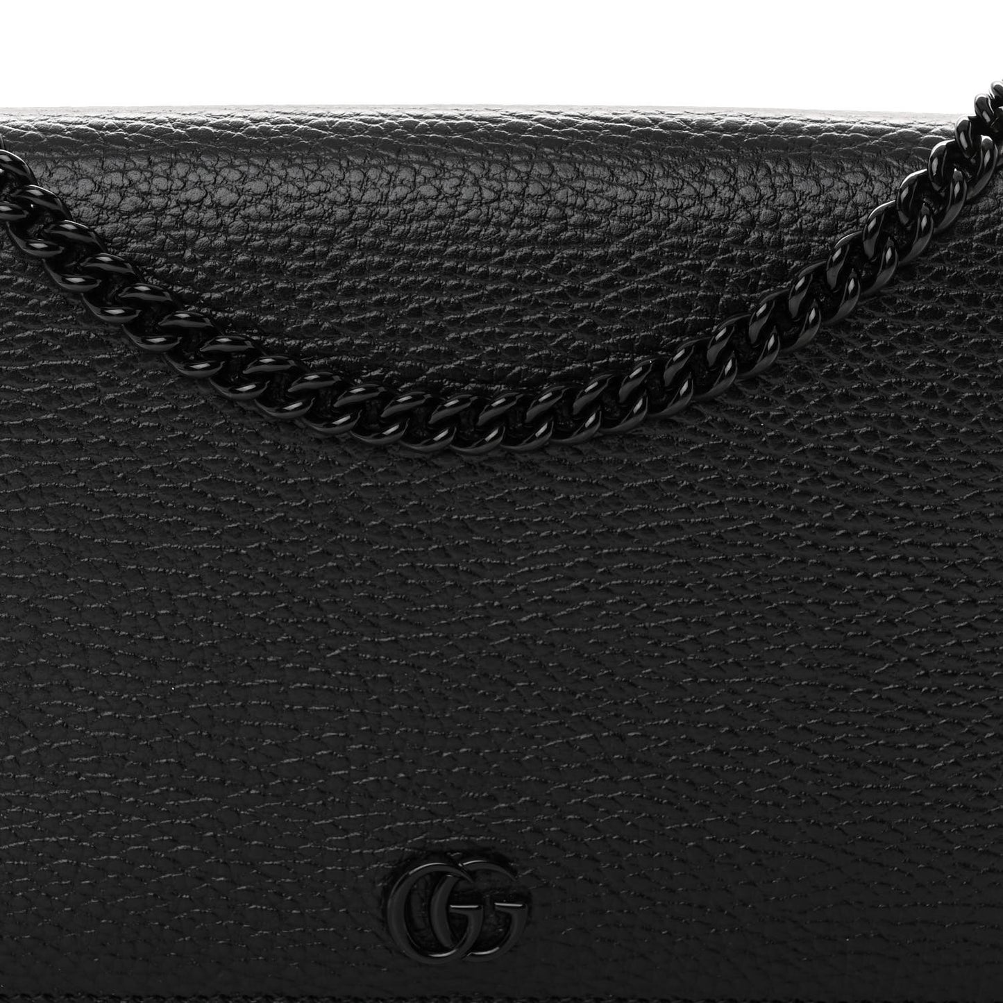 Dollar Calfskin Enamel Monochrome Mini GG Marmont Chain Wallet Black