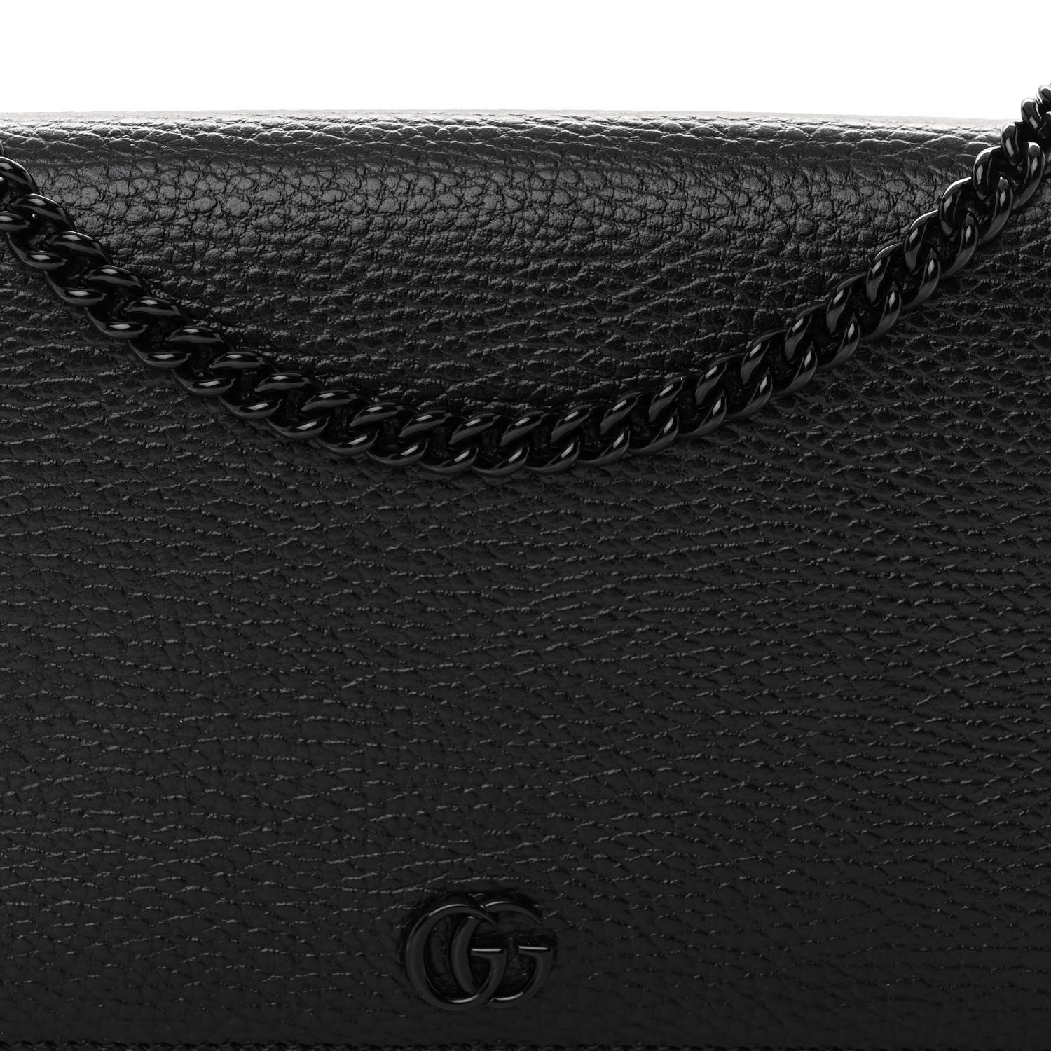 Gucci Dollar Calfskin Enamel Monochrome Mini GG Marmont Chain Wallet Black 8 of 11