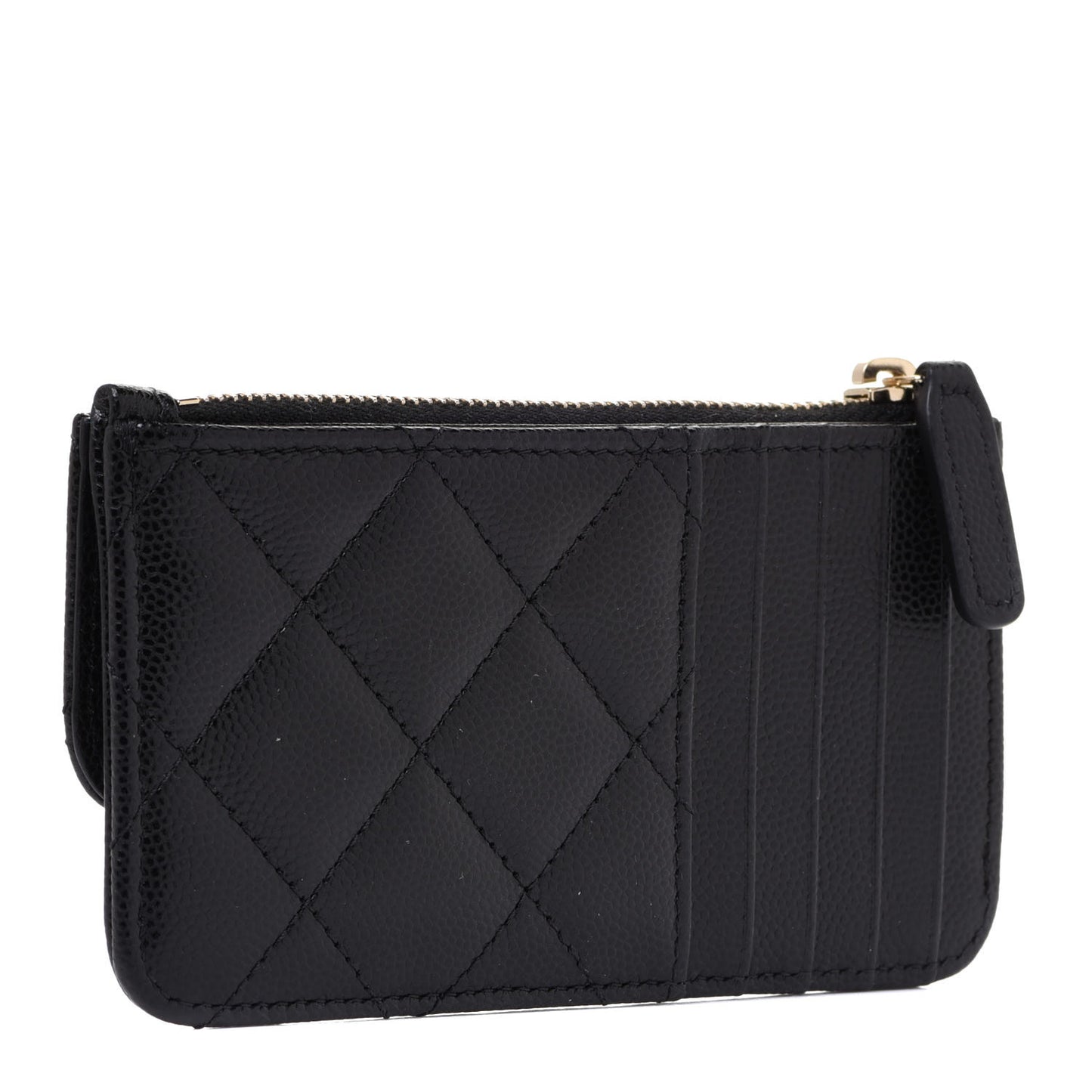 Caviar Quilted Flap Zip Card Holder Black