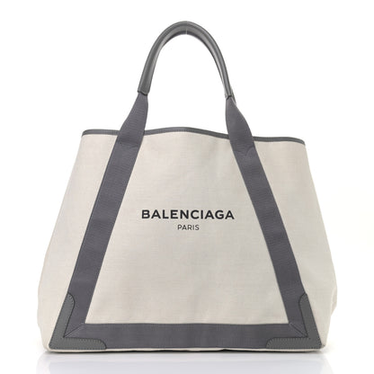 Balenciaga Cotton Canvas Calfskin M Navy Cabas Grey 2 of 15
