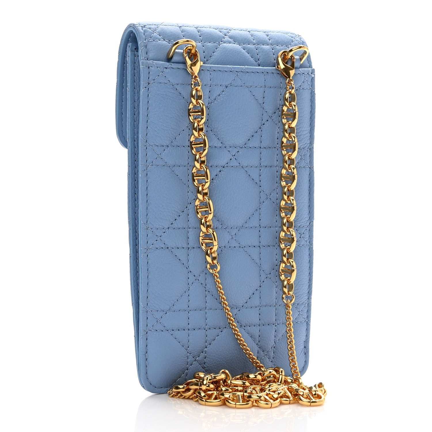 Christian Dior Grained Calfskin Cannage Caro Phone Pouch Holder Cornflower 3 of 10