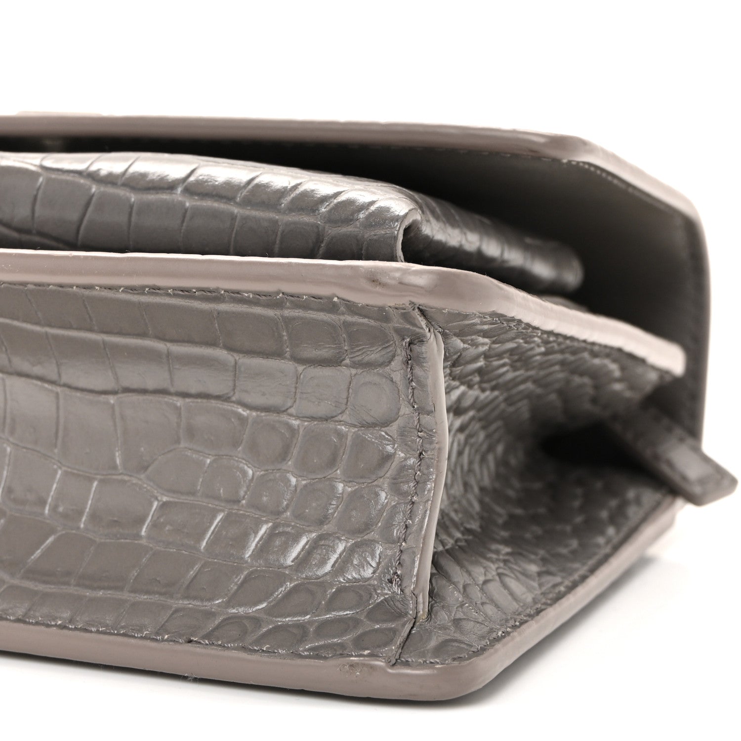 Saint Laurent Calfskin Crocodile Embossed Monogram Sunset Chain Wallet Grey 16 of 17