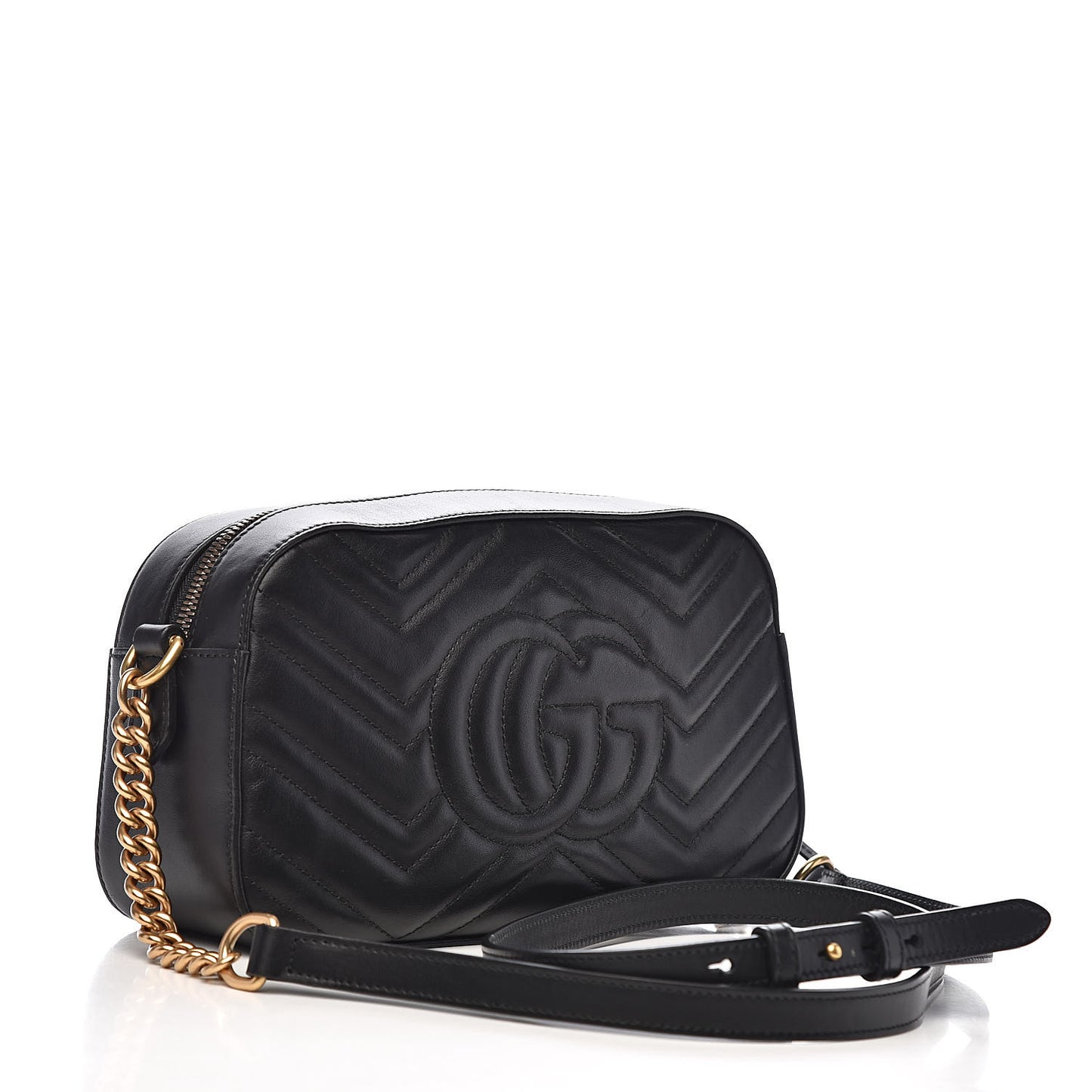 Calfskin Matelasse Animal Studs Small GG Marmont Chain Shoulder Bag Black