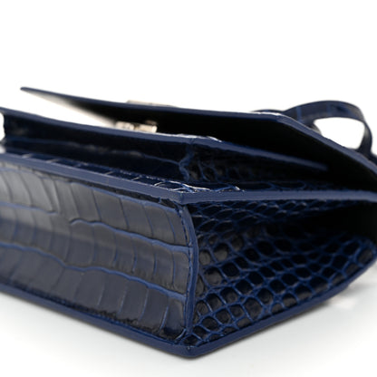 Balenciaga Shiny Calfskin Crocodile Embossed XS Sharp Top Handle Bag Navy 9 of 10