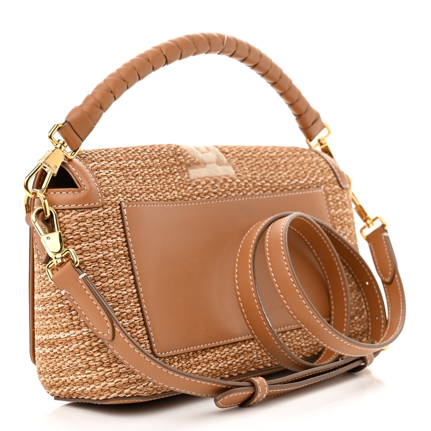 Raffia Calfskin TB Note Crossbody Bag Natural
