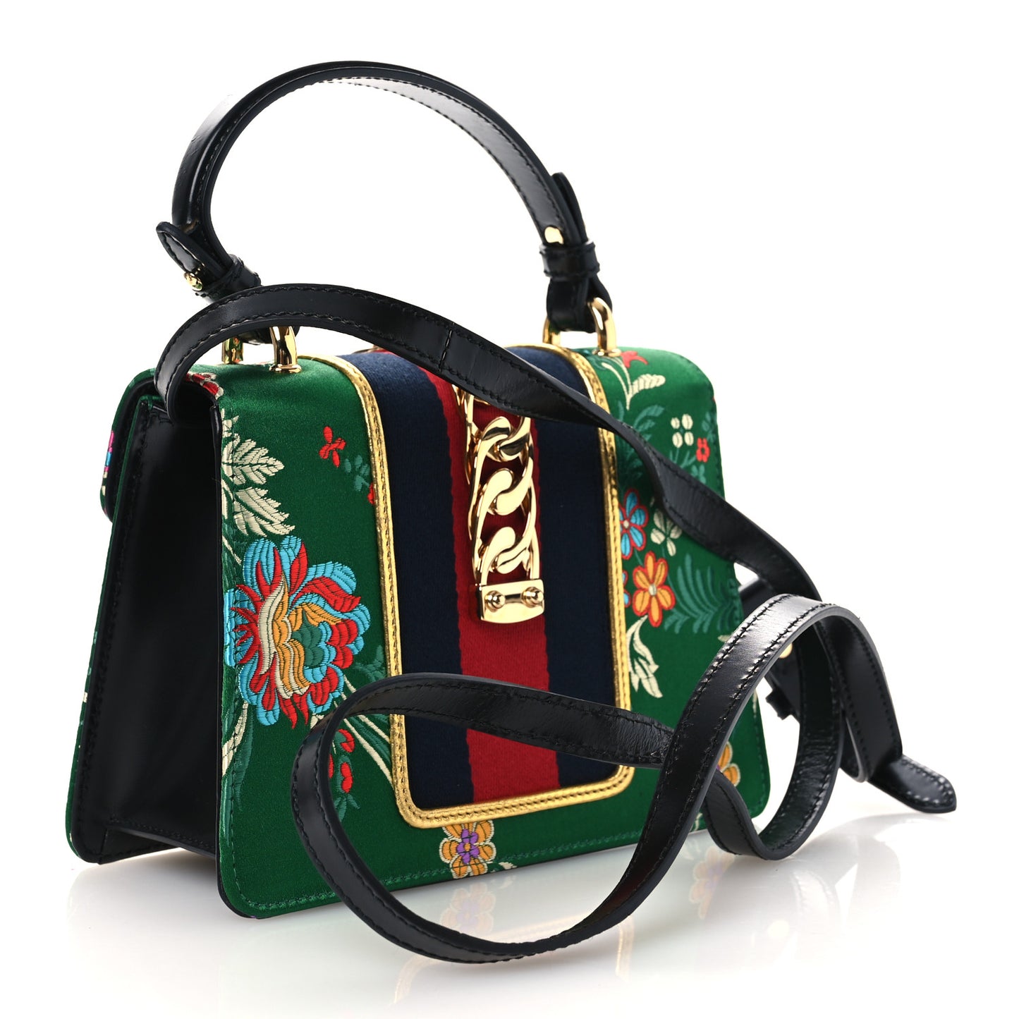 Jacquard Floral Mini Sylvie Top Handle Bag Green Multicolor Black