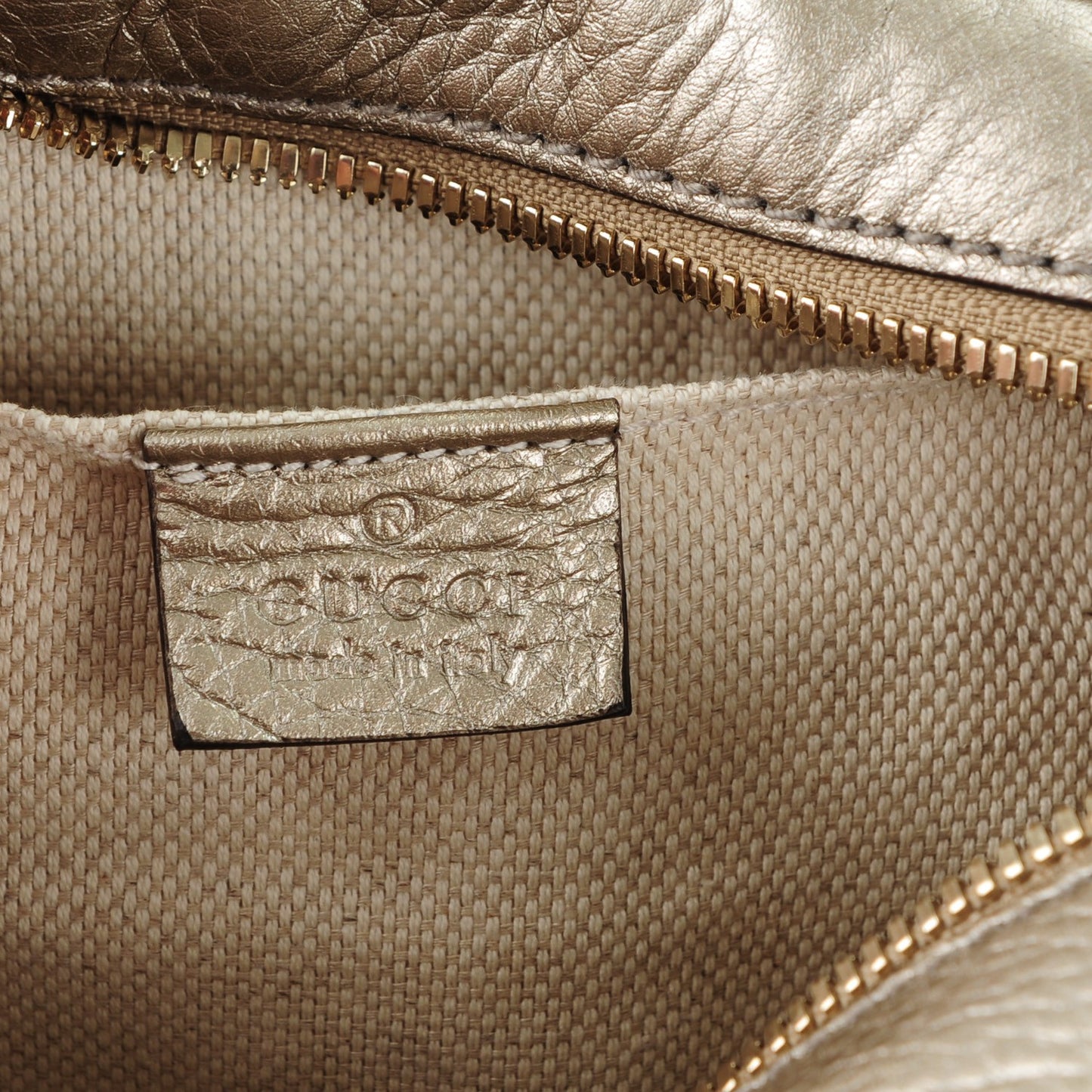 Metallic Pebbled Calfskin Small Soho Disco Bag Golden Beige