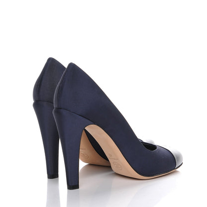 Chanel Grosgrain Calfskin CC Cap Toe Pumps 40 Navy Silver 4 of 8
