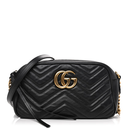 Gucci Calfskin Matelasse Small GG Marmont Chain Shoulder Bag Black 1 of 4