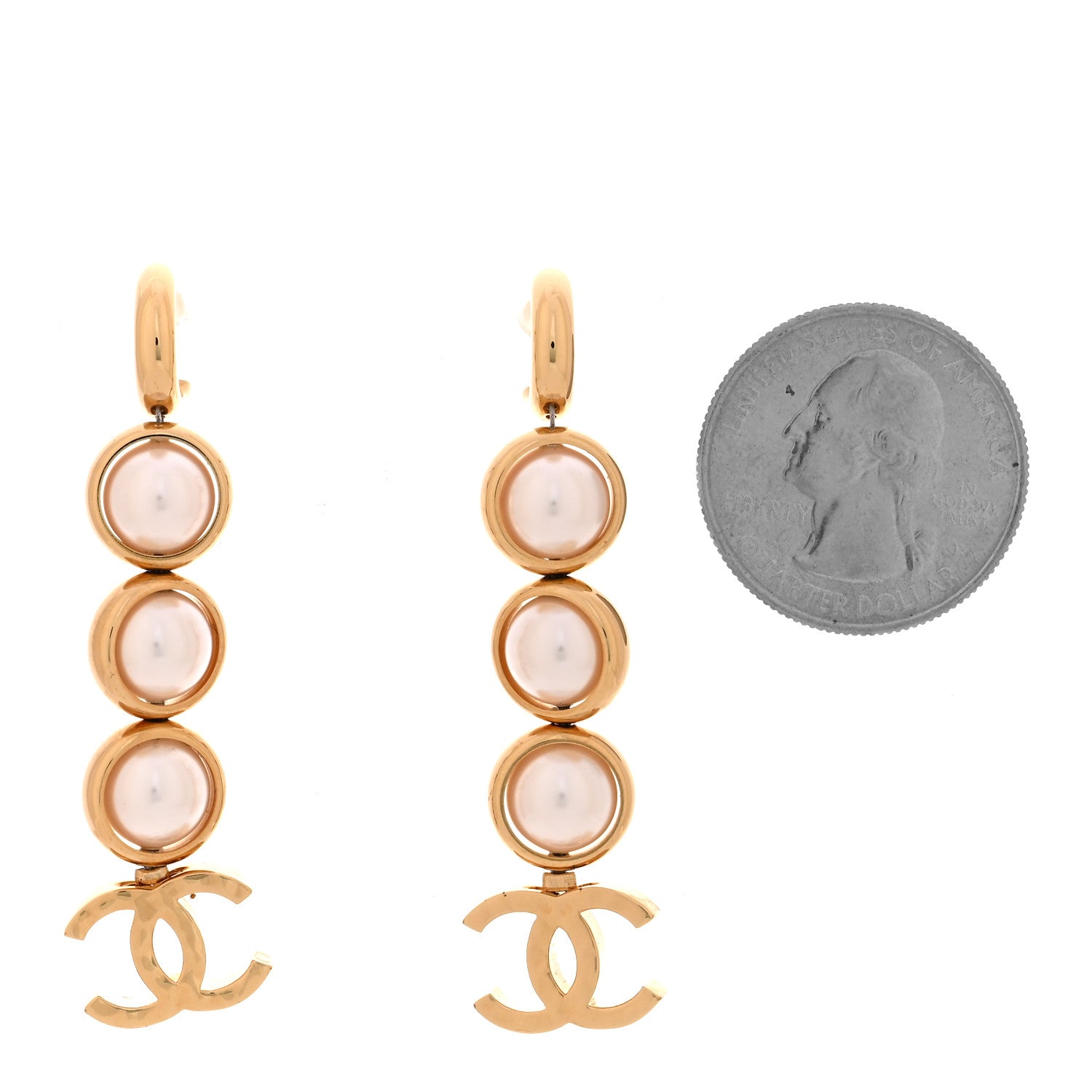 Chanel Metal Pearl CC Logo Drop Earrings White Gold 2 of 5