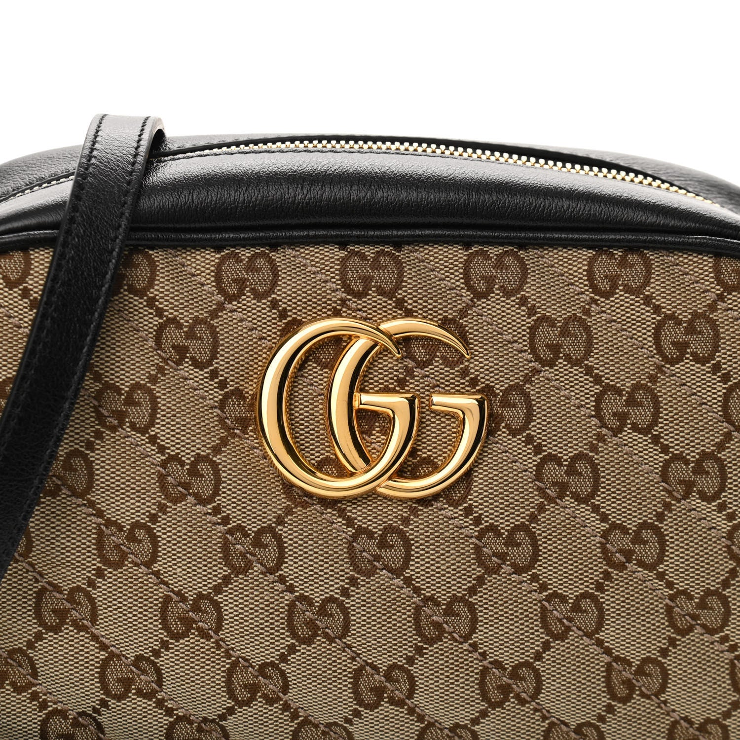 Gucci Monogram Matelasse Diagonal Small GG Marmont Chain Shoulder Bag Beige Black 8 of 10