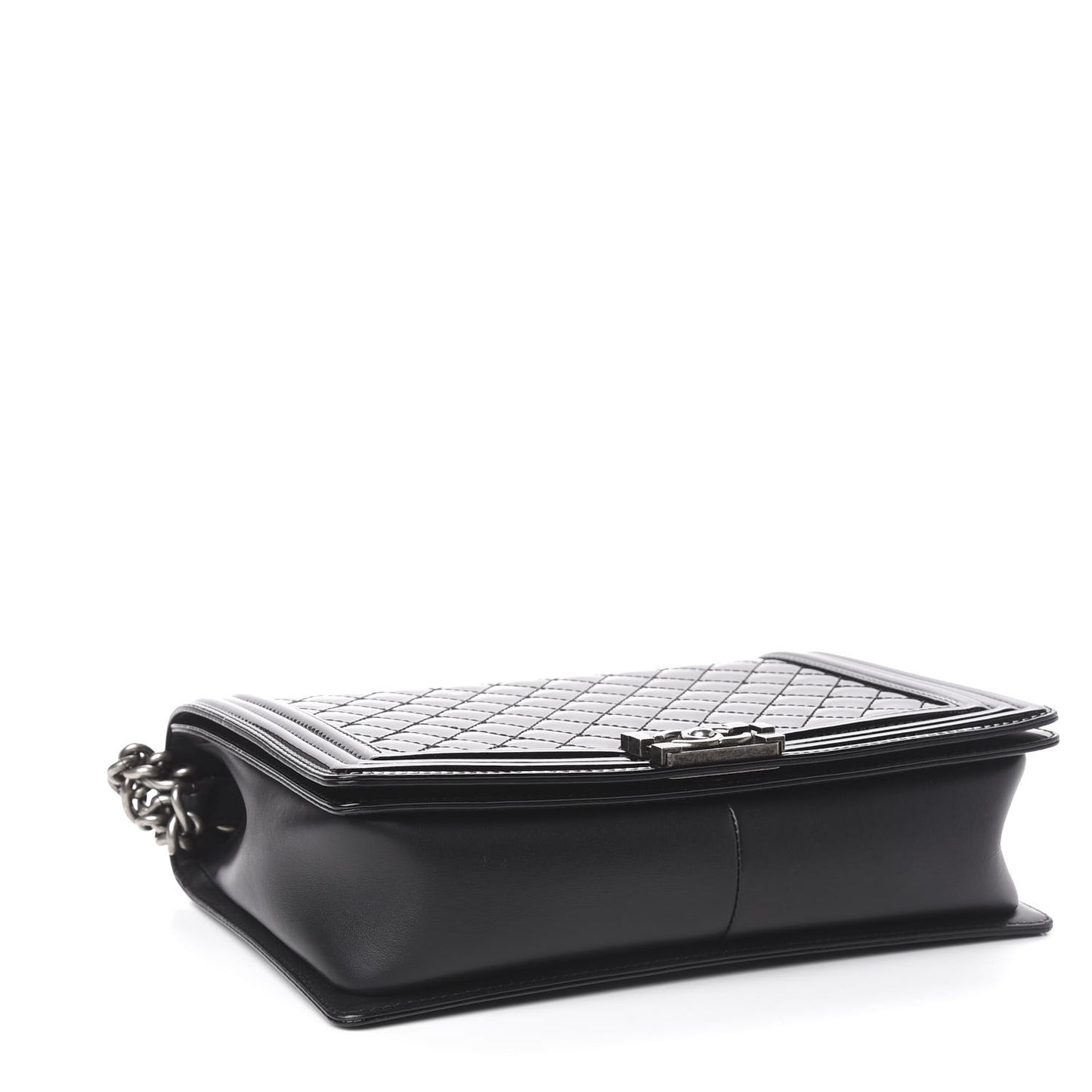 Patent Quilted Large Boy Flap Black