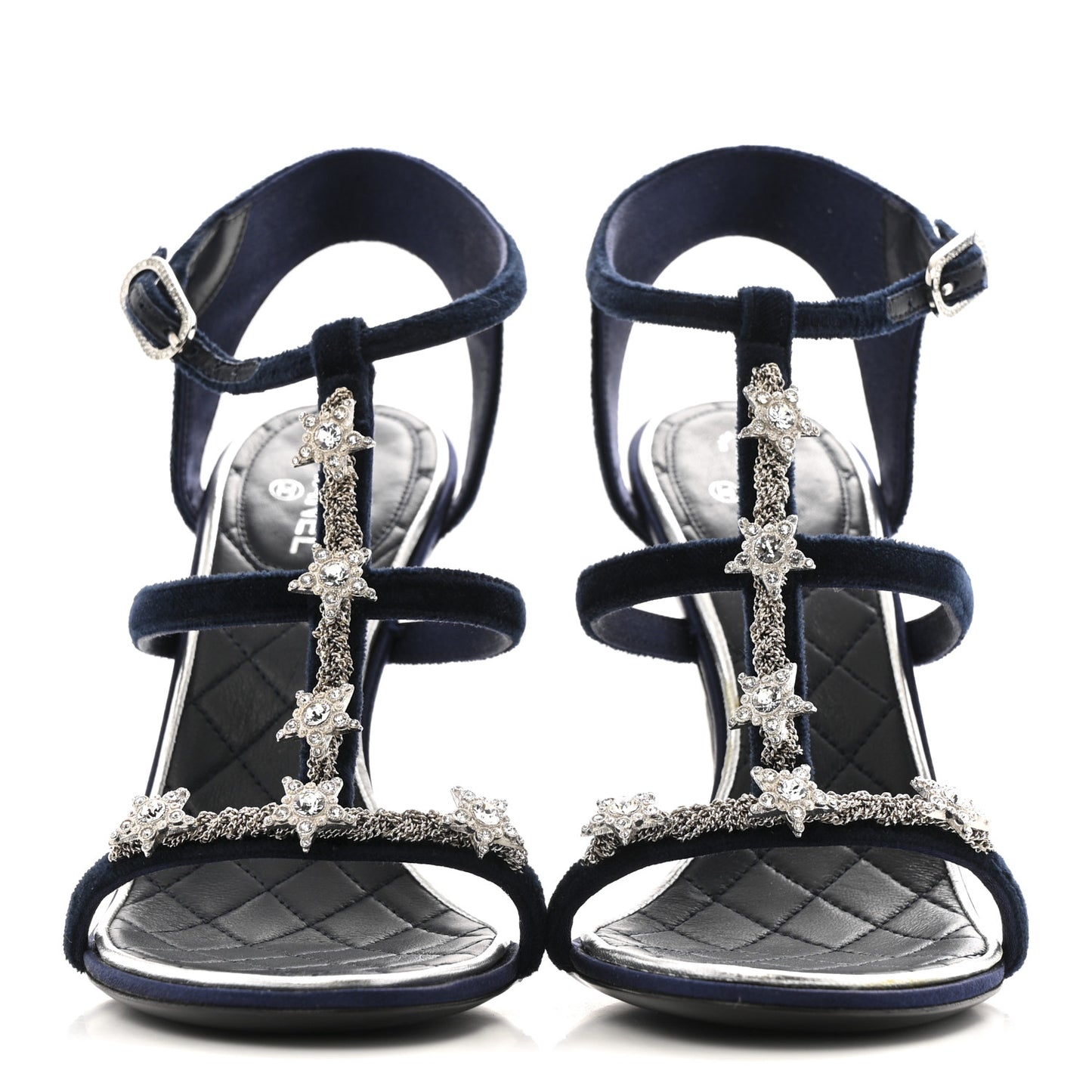 Velvet Crystal Star Ankle Strap Sandals 37.5 Dark Navy