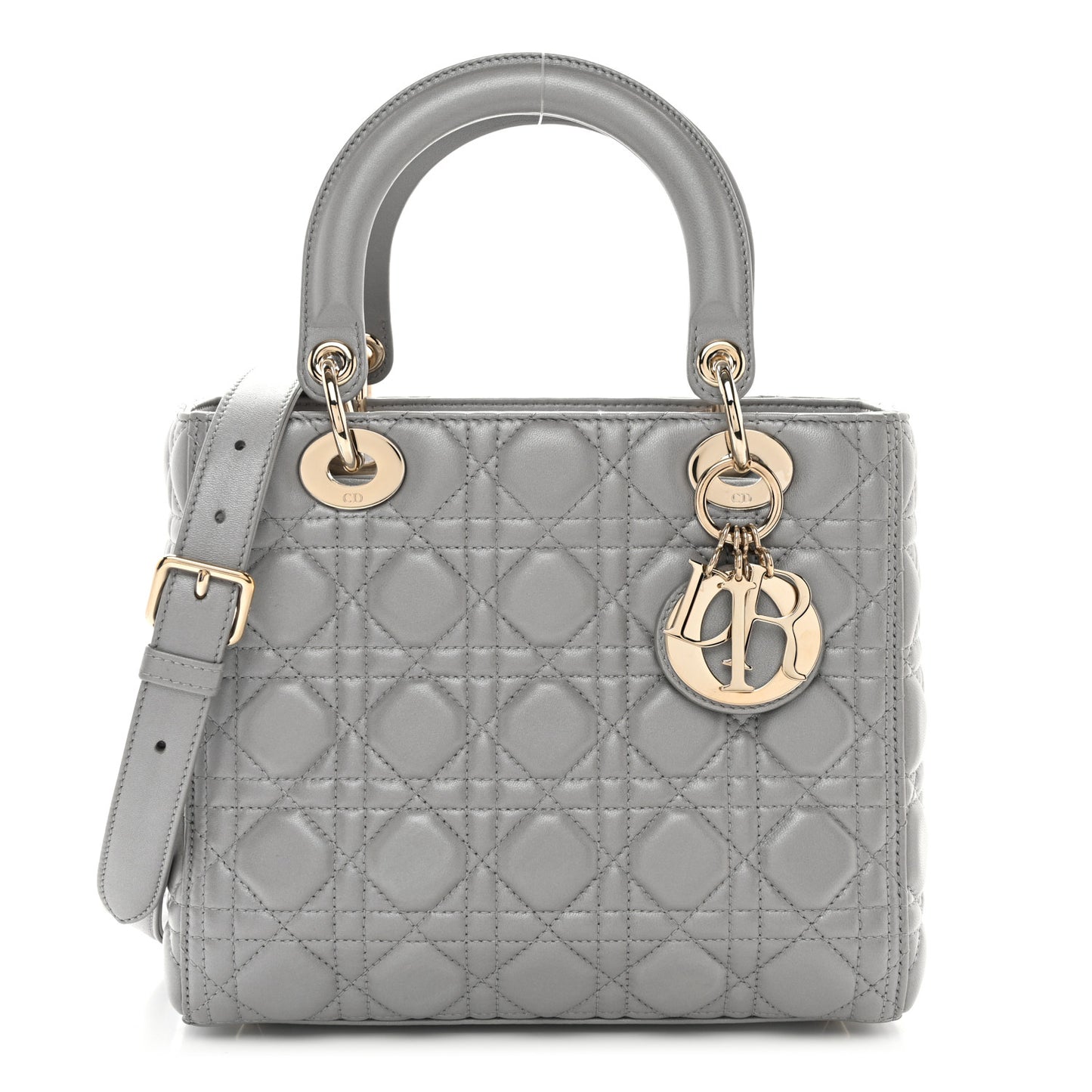 Pearly Lambskin Cannage Medium Lady Dior Grey