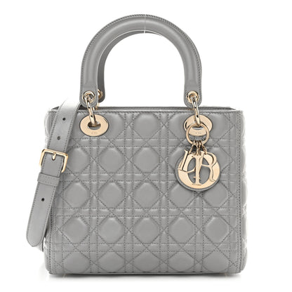 Christian Dior Pearly Lambskin Cannage Medium Lady Dior Grey 1 of 10