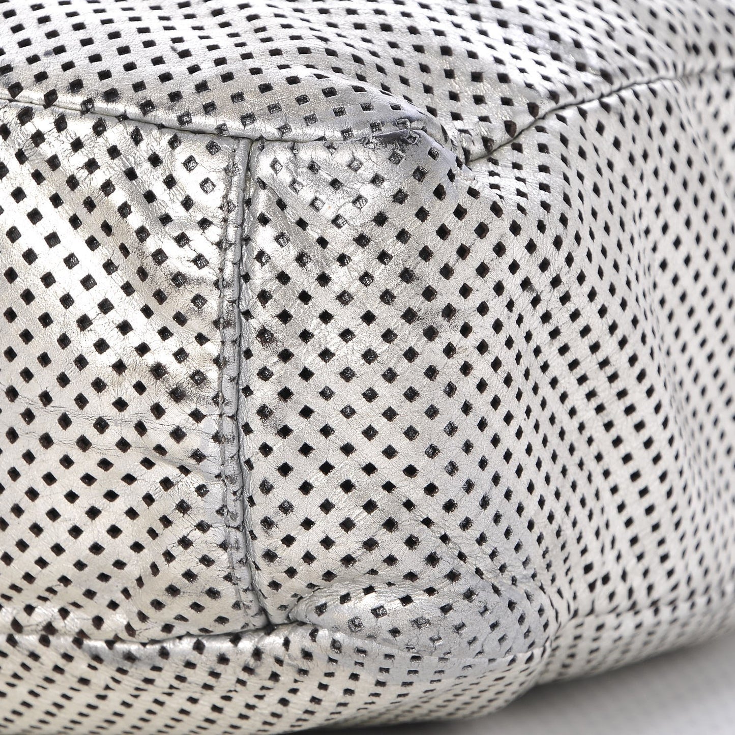 Metallic Glazed Calfskin Perforated Medium Rodeo Drive Tote Silver