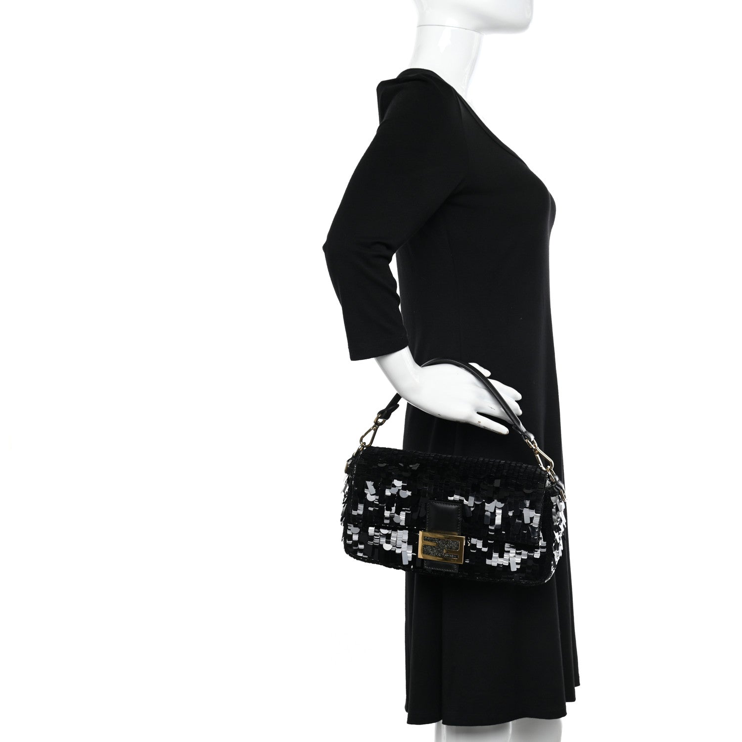 Fendi Sequin Paillettes Shiny Nappa Sex and the City Baguette Black 2 of 10