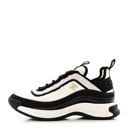 Chanel Suede Calfskin Mixed Fibers CC Sneakers 38 White Black 1 of 9