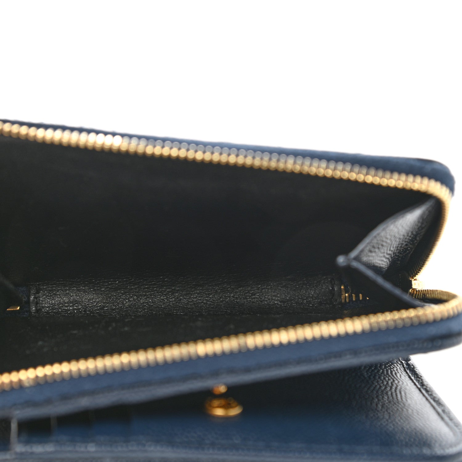 Saint Laurent Grain De Poudre Matelasse Chevron Monogram Compact Zip Around Wallet Deep Marine 6 of 12