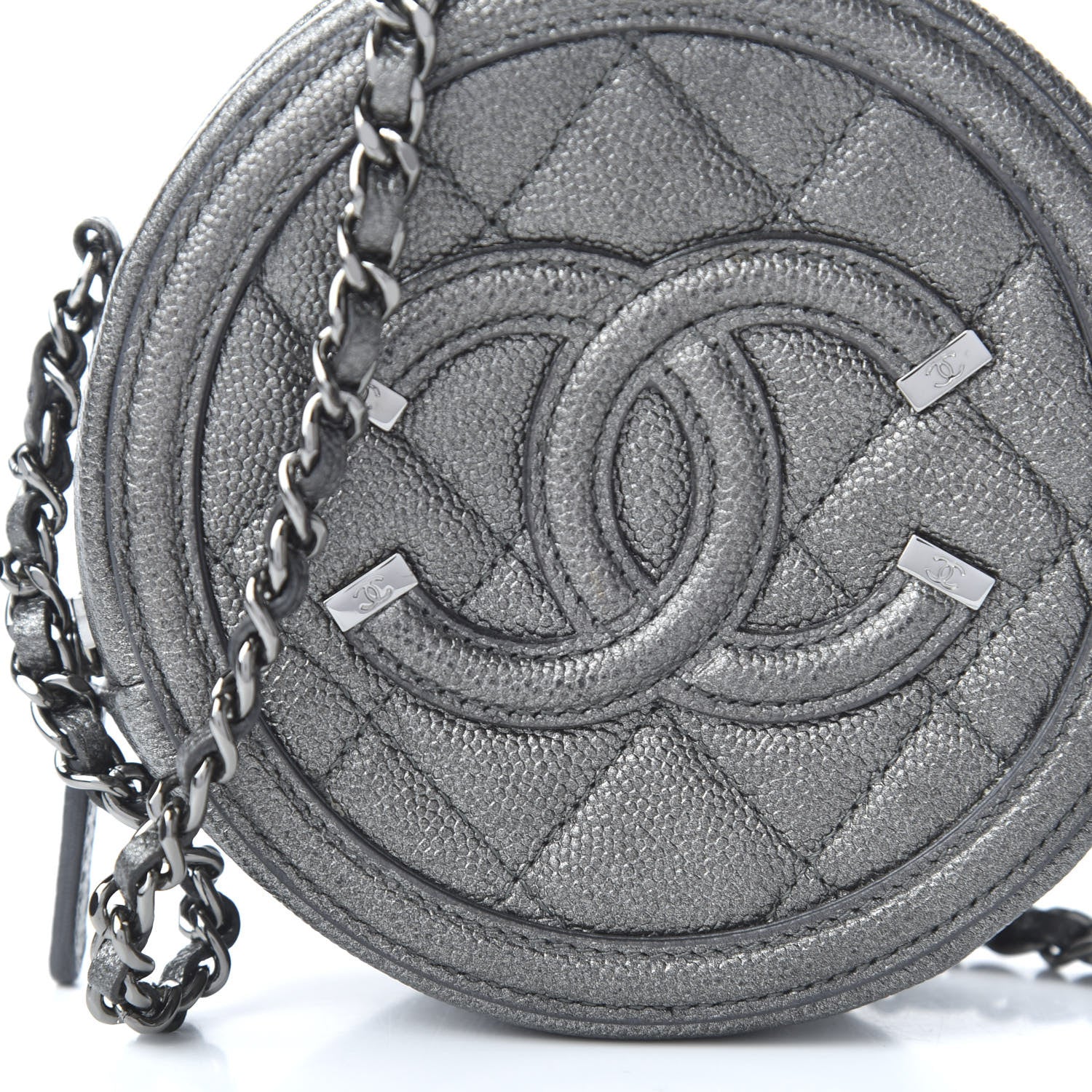 Chanel Metallic Caviar Quilted Round Filigree Crossbody Dark Silver 10 of 11