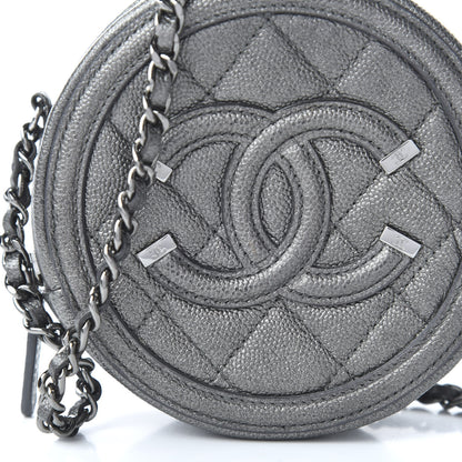 Chanel Metallic Caviar Quilted Round Filigree Crossbody Dark Silver 10 of 11