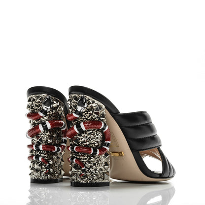 Gucci Malaga Kid Kingsnake Webby Crossover High Heel Slide Sandals 37.5 Black 5 of 9